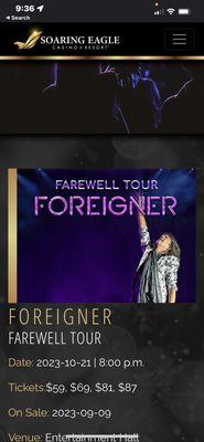 Foreigner is coming to the casino in September