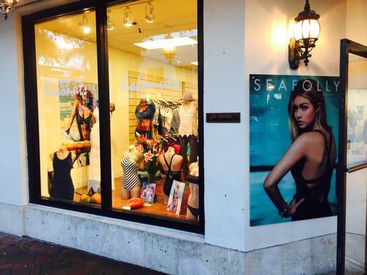 Window street-side view showing Seafolly bathing suits