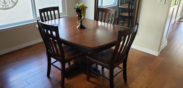 This is our new 4 place dinette set that has the new butterfly leaf that folds inside the table to make it smaller when not entertaining.