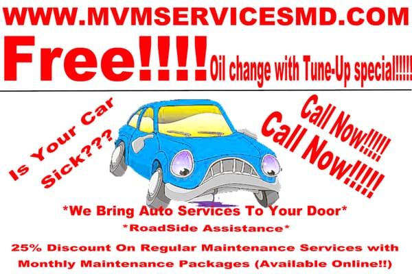 Free oil change with the purchase of a Tune-Up.  -MVM-