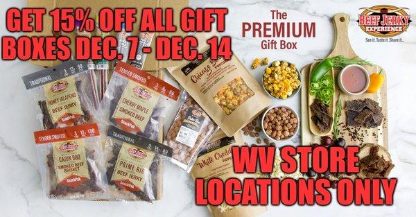 Get 15% off gift boxes Dec. 11 - Dec. 14 in WV BJO/BJE shops.