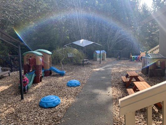 Rainbows and fun outside today at Little Steps Christian Childcare of Gig Harbor !