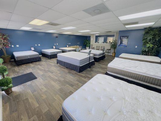 Our showroom floor has a variety of quality mattresses to choose from, for all comfort levels!