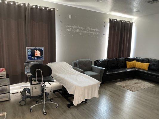 Ultrasound suite has room for all the family to enjoy the ultrasound as well.