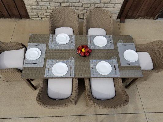 $ 595 Luca Dinning Set - Blending sleek style with traditional charm •	Pieces Included: 1 Table (79*36*29) and 6 chairs •	Quality Frame Mate