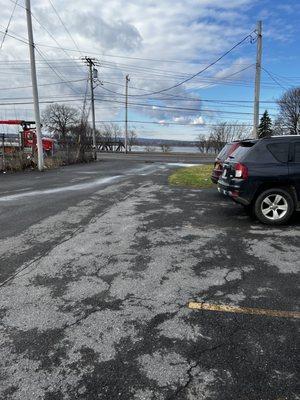 Parking area where you turn into first