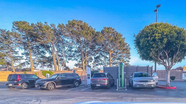 One Level 2 charger, 7kW (far left); Three CCS chargers, up to 350 kW.