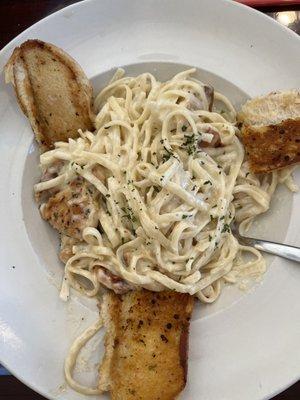 Chicken Fettuccini Alfredo, big chunks of perfectly cooked chicken