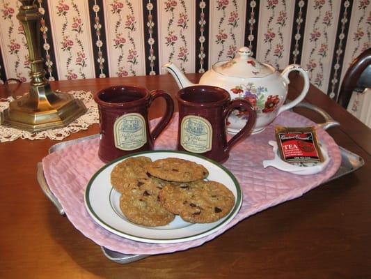 Complimentary homemade chocolate chip cookies from our bottomless cookie jar and tea...anytime.