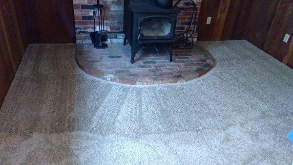 Heavy Soil Treatment Cleaning around fireplace.