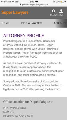 Immigration Attorney Pegah Rahgozar's Profile on Super Lawyers!