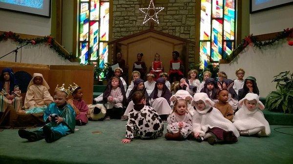 MCLC Children ages 3-5 in costumes for the Christmas program.