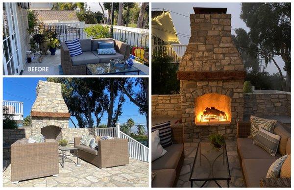 Natural stone deck extension and fireplace in Valmonte