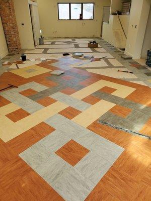 Half way done on a custom Marmoleum Tile installation near Greenlake.