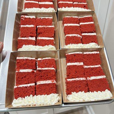 Red Velvet cake slices to feed a crowd