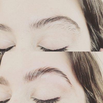 Before and after brow lamination