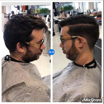 Clean fade, beard shape, hard-part, & style!