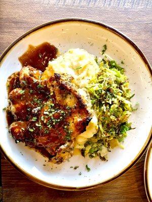 Crispy Mary's organic chicken with Brussels sprouts and mashed potato.