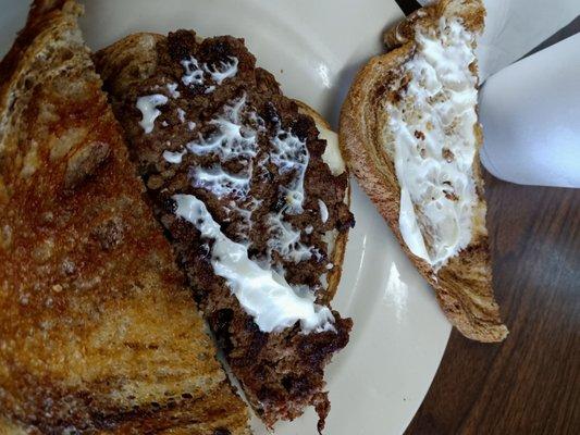 This was the patty melt ground beef fried onions with mayonnaise and swiss cheese on rye