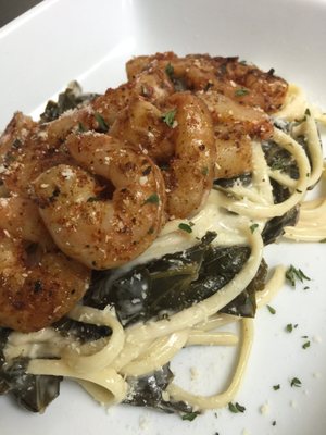 Southern Shrimp Alfredo with collards