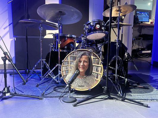 Drum set honoring the late Maggie Pelleya, General Manager of WDNA 88.9FM Serious Jazz in South Florida.