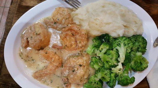 Shrimp with garlic, lemon & parsley, garlic mashed potatoes - delicious