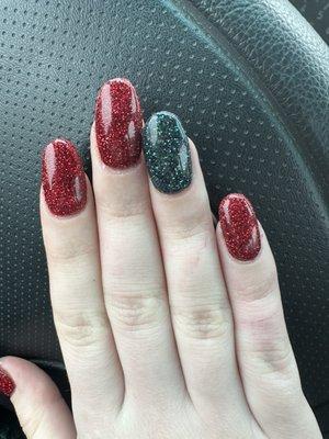 Red and green sparkle gel powder dip