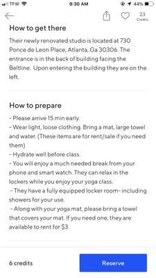 Description from ClassPass app