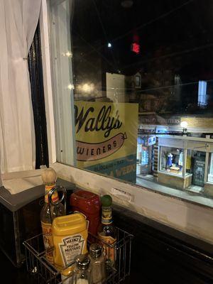 A look out the window - you can see the Wally's Weiners sign.