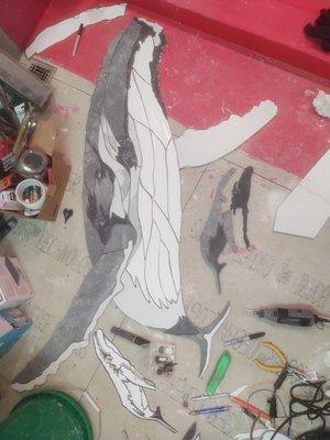 This is a view of the making of the mother whale and calf.