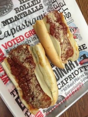 Meatball with provolone and parmesan cheese. Looks yummy, but looks can be deceiving! Meh.