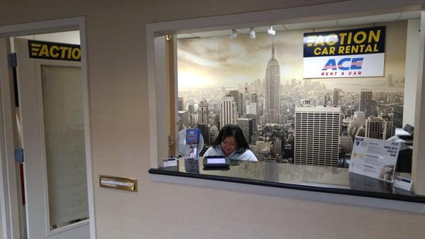 Office in the lobby of the Holiday Inn near Citi Field