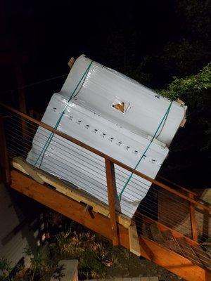 Hot tub moved  up stairs in big bear