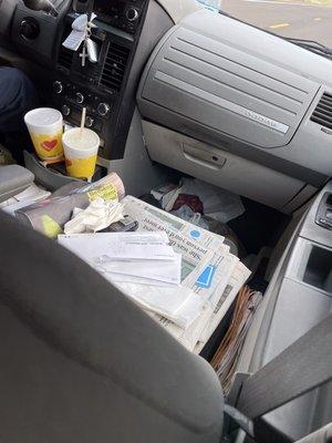 Trash in the front seats