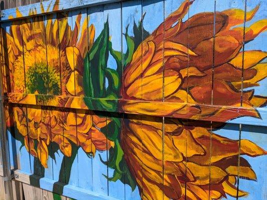 Sunflower fence mural