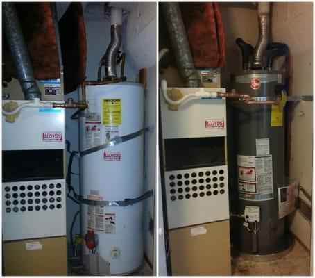 Before and after of my water heater explosion on Christmas eve