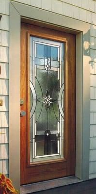 Single mahogany door with Delray decorative full glass *preferred vendor of ODL