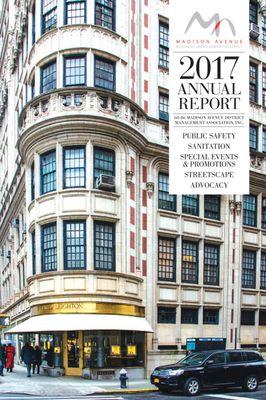 ANNUAL REPORT DESIGN for Madison Avenue BID, NYC. 24"x18" poster, folded down to 6"x9". 4/color.