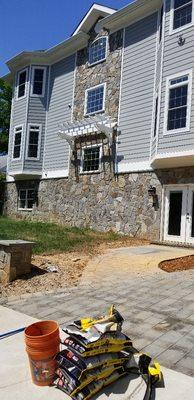 Stone deco. on exterior walls.