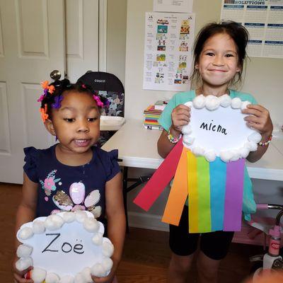 Miena and Zoe making rainbow crafts