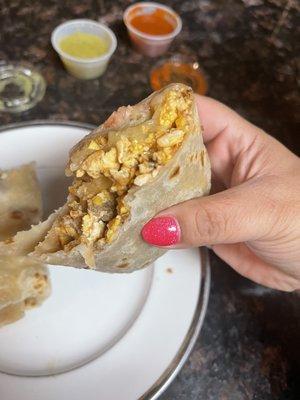 Chorizo, Eggs, Cheese, and Beans Burrito