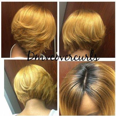 Full weave sewin with closure bob cut