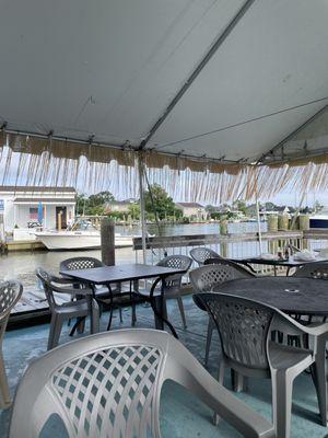 Outdoor seating by the marina