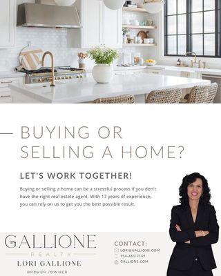 Buying or selling a home let's work together. 17 years of experience call Lori 954-461-7149