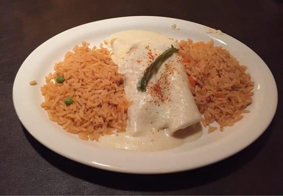 Chicken enchiladas with double rice...excellent.