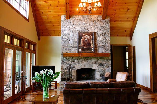 Beautiful stacked rock fireplace in Rabun County, GA