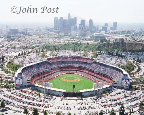 Dodger Stadium and Downtown Los Angeles.  Opening Day 2000.