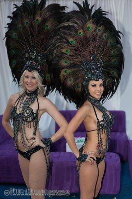 Carnival Mardi gras Samba Dancers with elegant feather headresses