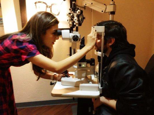 Dr.Gaudreau making sure everything in the back of my husband's eye is A-OK. She's a gem