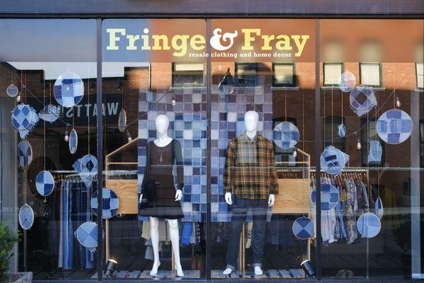 Window display using recycled denim.